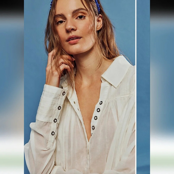 FREE PEOPLE We The Free Sheer Swing Shirt in optic white. Size Xs NWT - Picture 3 of 6